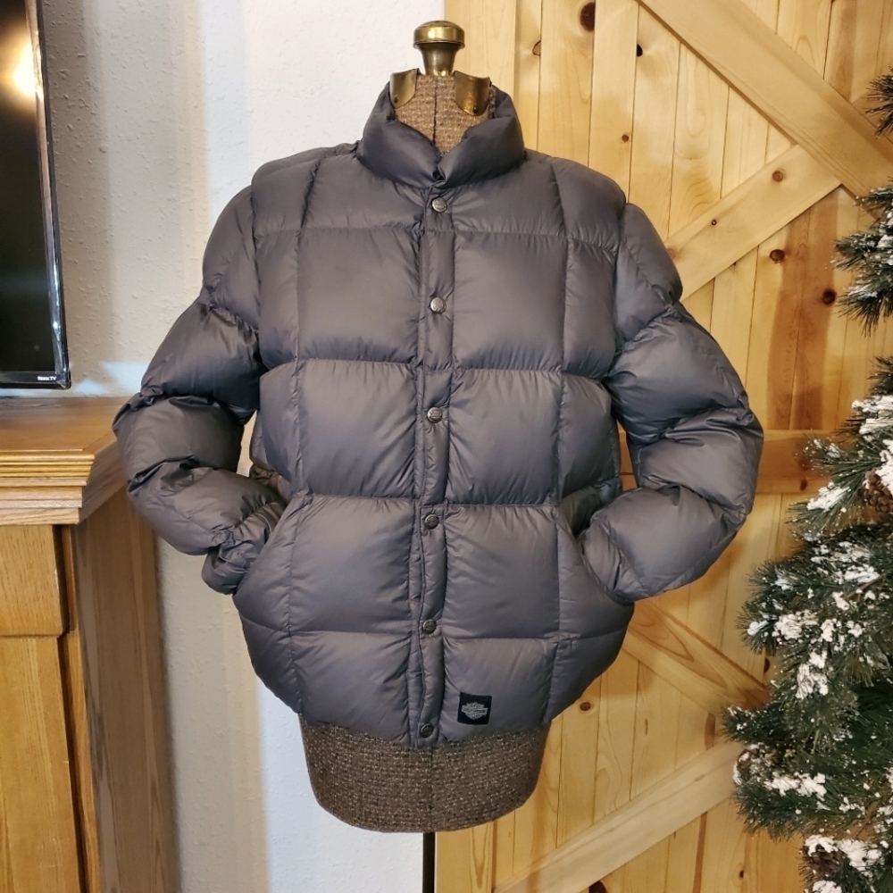 HarleyDavidson Womens Puffer Duck Down Button Up - Charcoal Gray sz XL women's